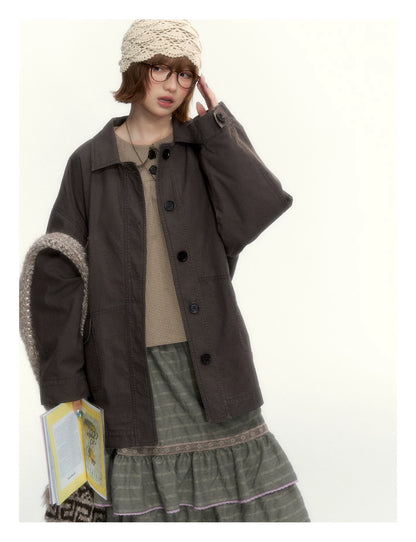 "The Vintage Darling" Light Coffee Plaid Cotton Peter Pan Collar Blouse