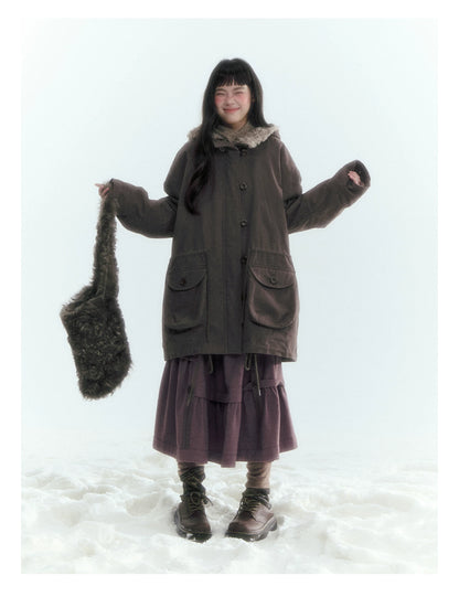 Horridale - Vintage Washed 90% White Duck Down Parka with Faux Fur Hood - Coffee Brown