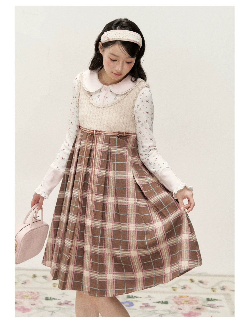 [RF] Waffle Texture Peter Pan Collar Floral Cardigan in Soft Pink