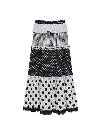 Kyoto Stroll – Japanese Polka Dot Black & White Maxi Skirt Collection
