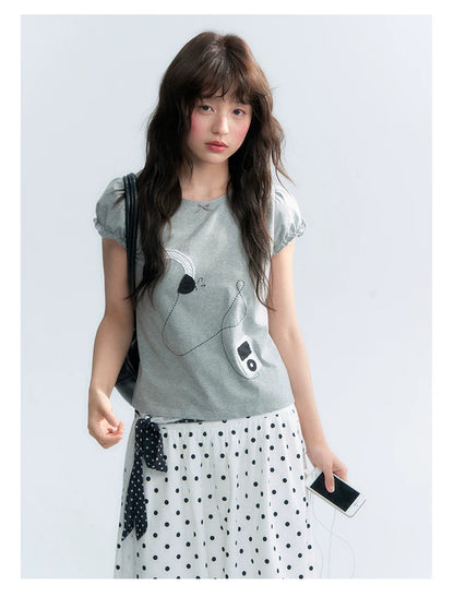 "Polka Poetry" Black & White Polka Dot Asymmetrical Cotton Skirt