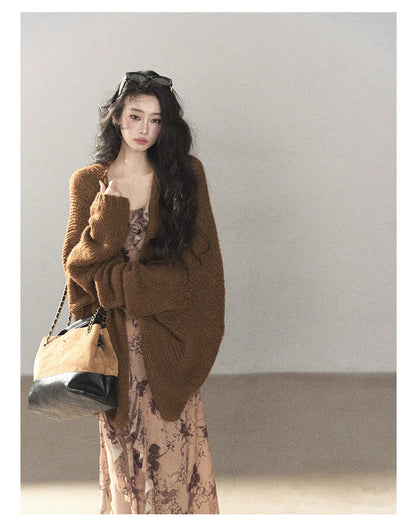 AOMALM - "Wildflower Date" Milk Tea Brown Ruffle Floral Maxi Dress (With Matching Hair Tie)