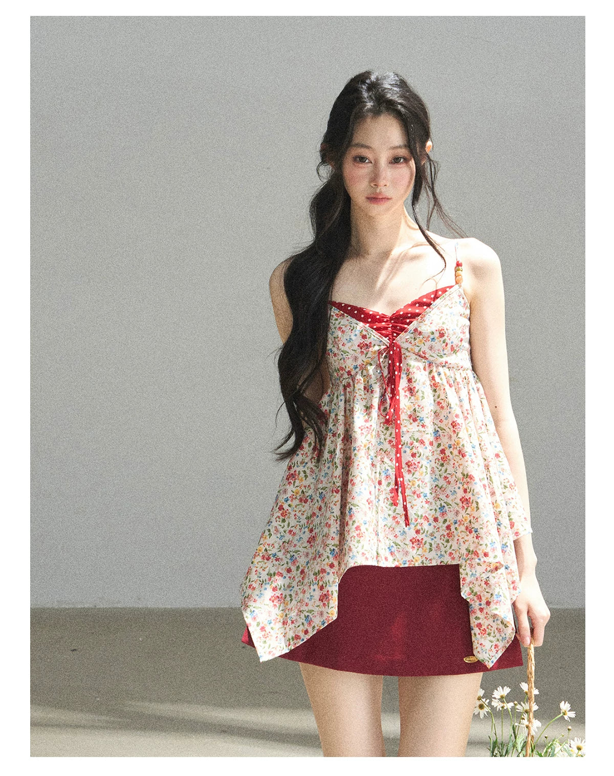 "Berry Petals" Dutch Cream Layered Floral Asymmetrical Peplum Top