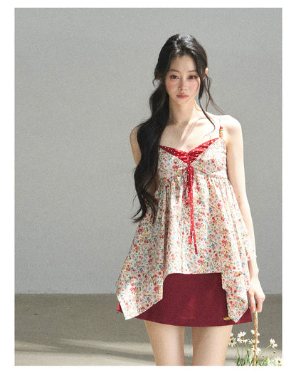 "Berry Petals" Dutch Cream Layered Floral Asymmetrical Peplum Top
