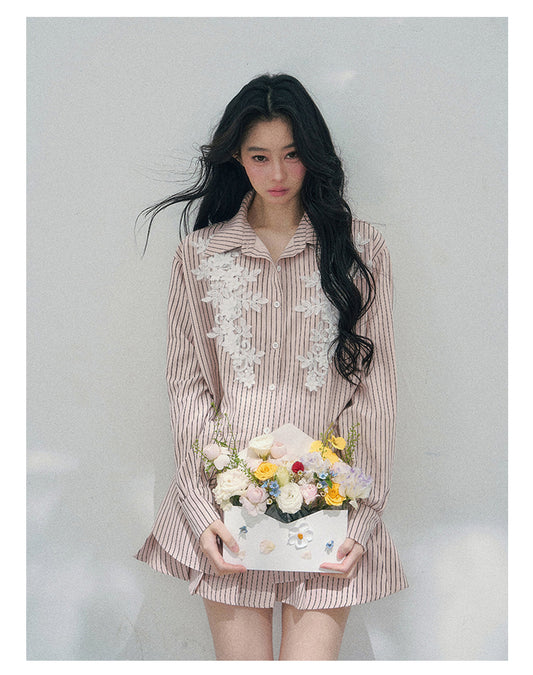 少也眼 "Pink Cloud Reverie" Cinnamon Pink Lace Sweet Two-Piece Skirt Set 563856385