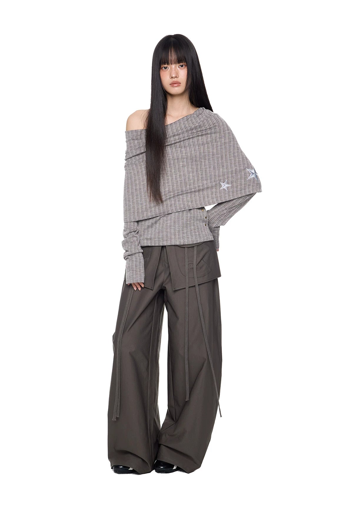 EZEK | Patchwork Drawstring Wide-Leg Lounge Pants (Black / Gray)