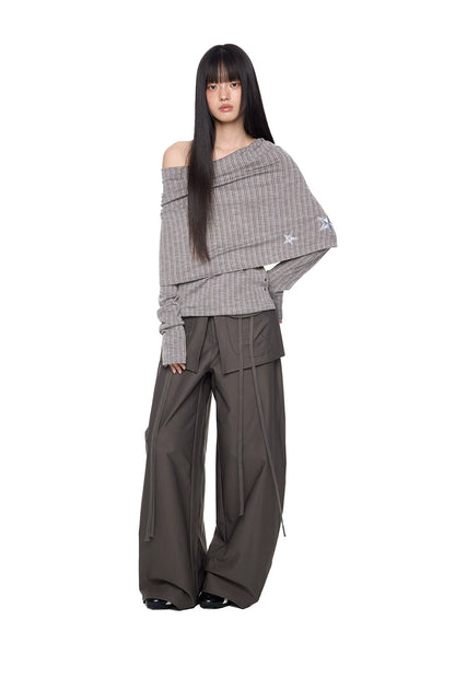 EZEK | Patchwork Drawstring Wide-Leg Lounge Pants (Black / Gray)
