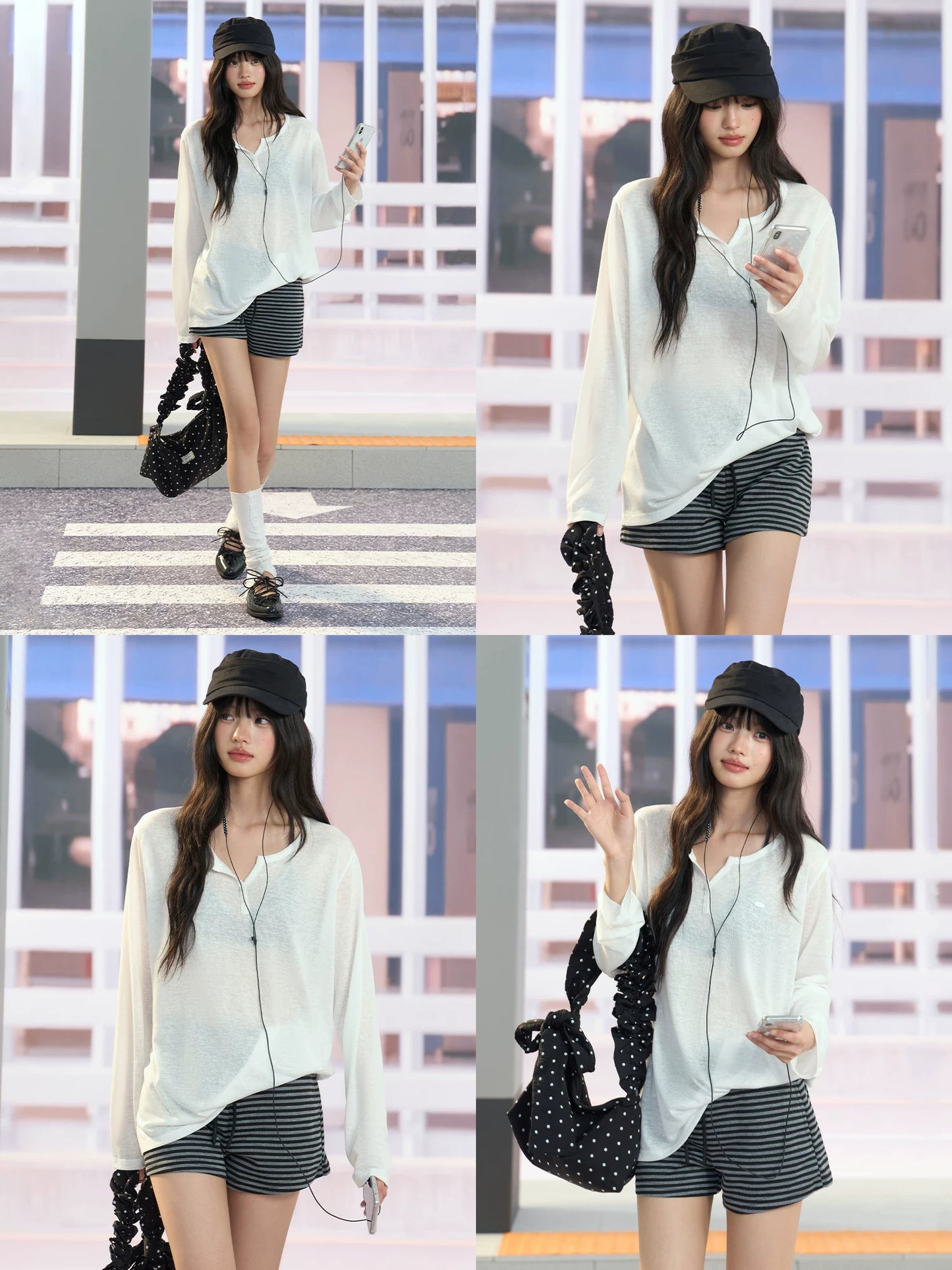 "Easy Transit" White Henley Sun Cover Long Sleeve Top