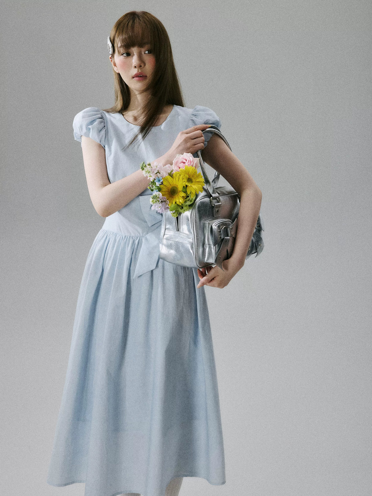 LOST FOREST - Blue Lyocell-Cotton Bow Dress