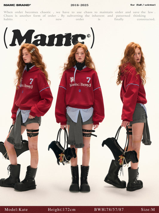 MAMC - Preppy College-Inspired Layered Hoodie (Bold Red)