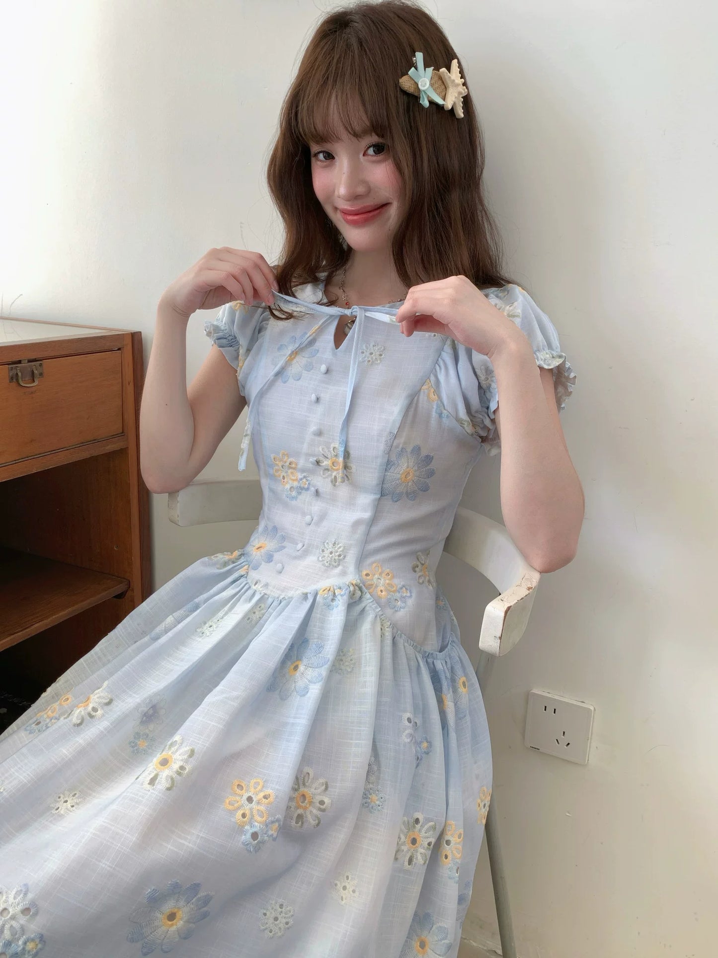 [RF] “Blue Daisy Whisper” Sky Blue Floral Dress