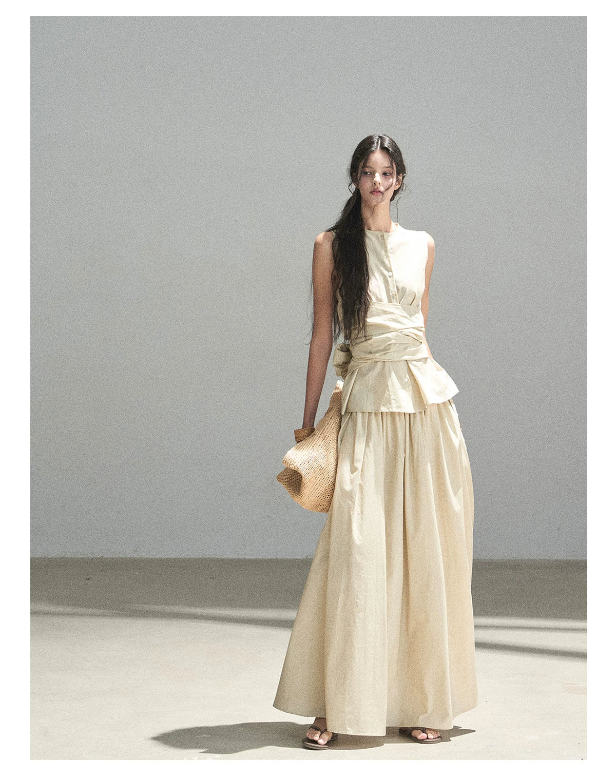 "The Last Falling Leaf" Milk Tea Lyocell Two-Piece Skirt Set