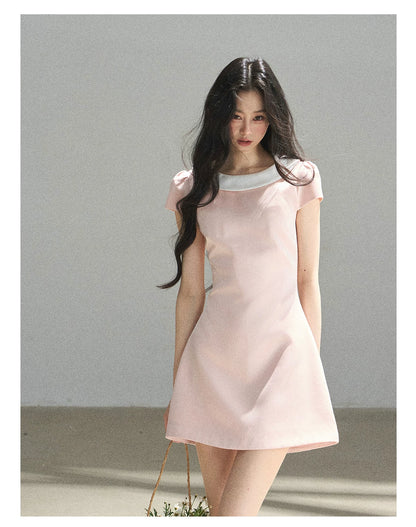 "First Bloom" Pink Mist Satin Puff Mini Dress
