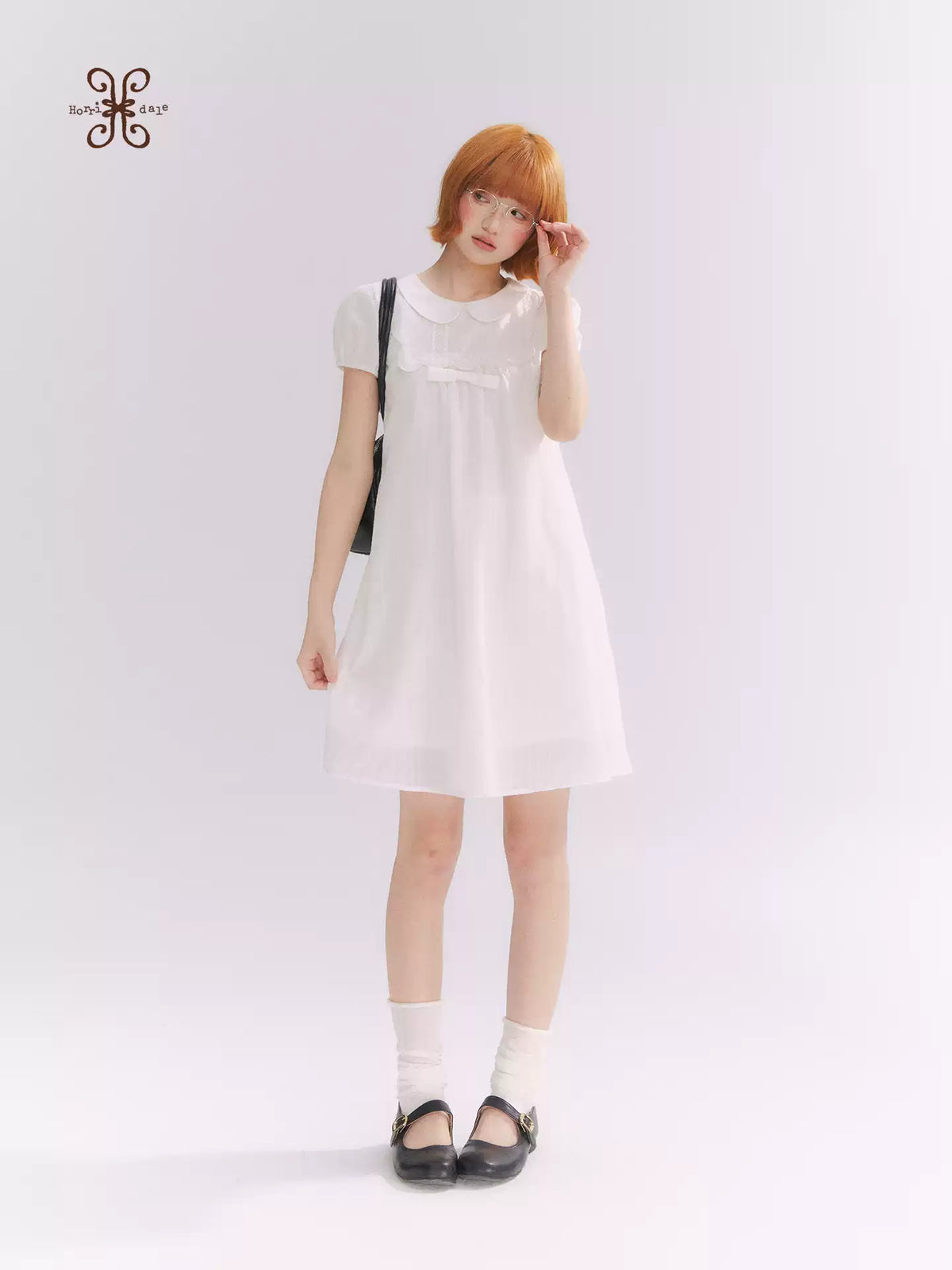 “Lace Sleep Song” White Embroidered Puff Sleeve Babydoll Dress