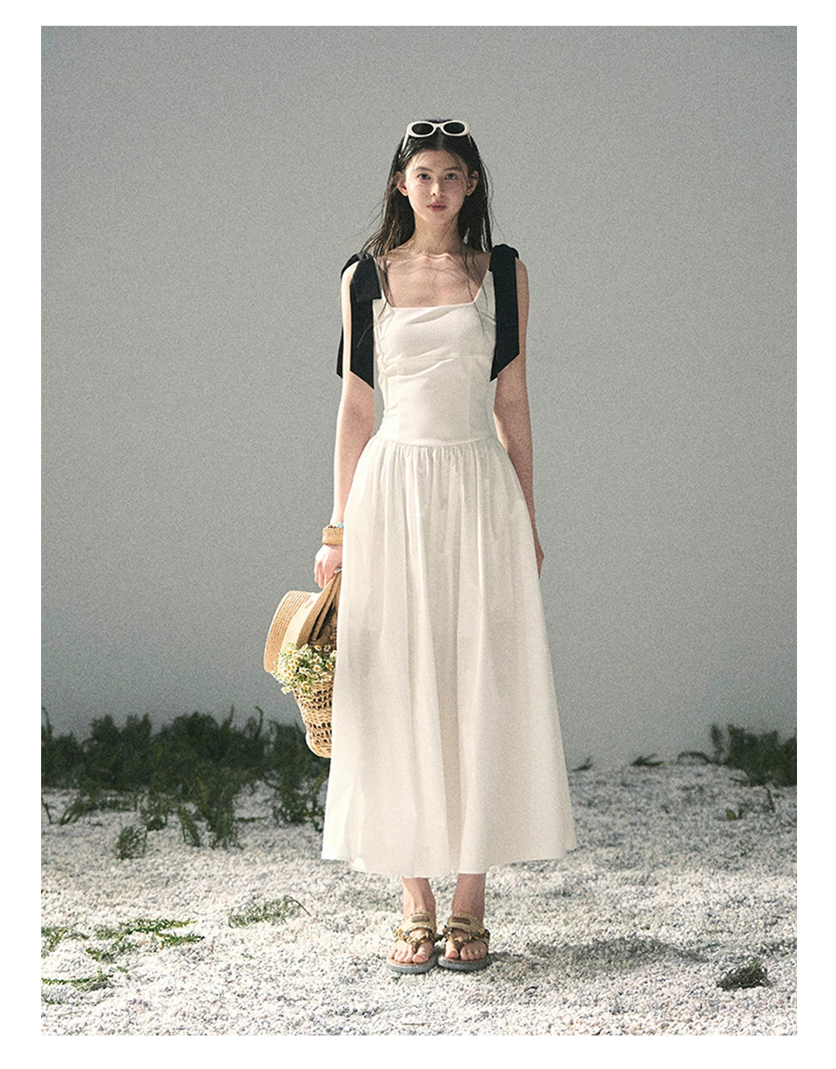 "Whispered Spring Midnight" Gardenia White Maxi Sundress 84545
