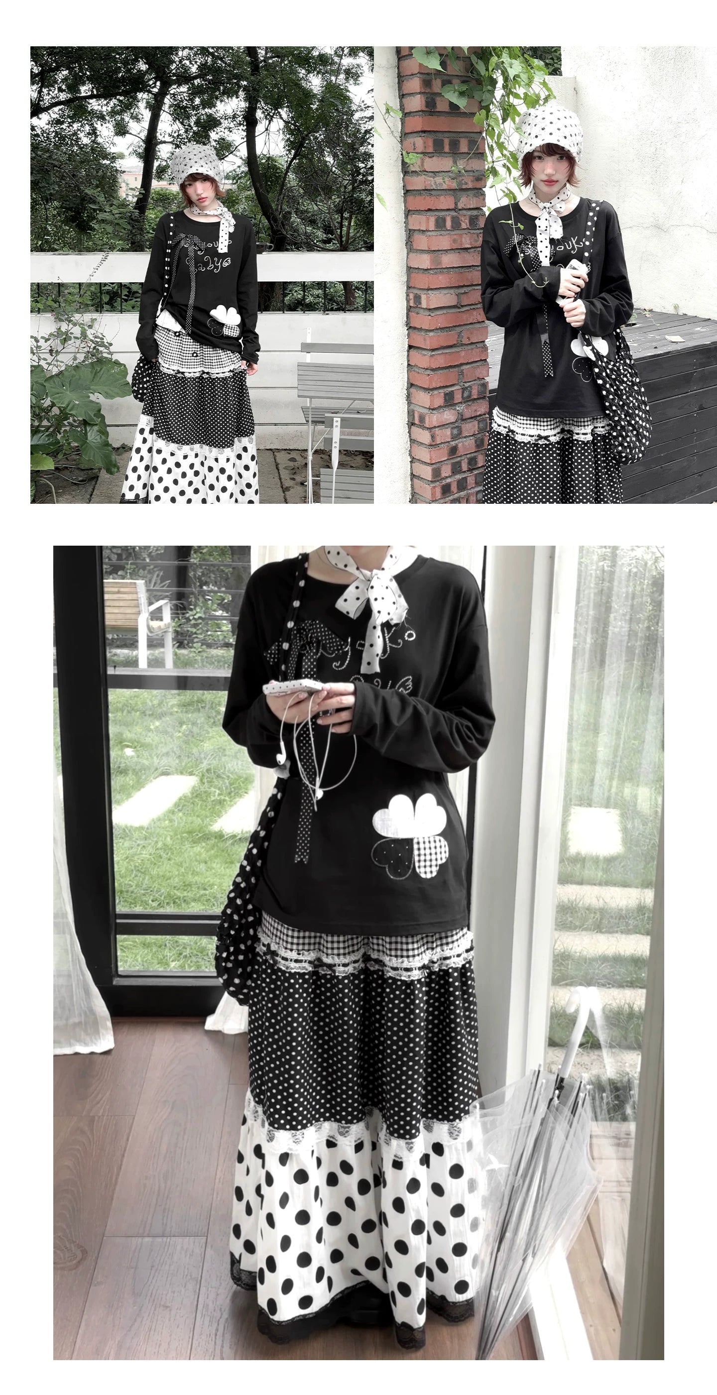 Kyoto Stroll – Japanese Polka Dot Black & White Maxi Skirt Collection