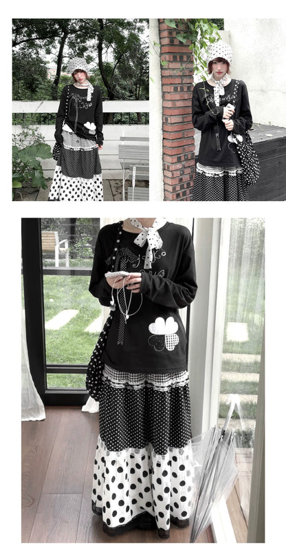 Kyoto Stroll – Japanese Polka Dot Black & White Maxi Skirt Collection
