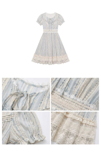 “Forest Dream Weave” Blue Lace Embroidered Maxi Dress