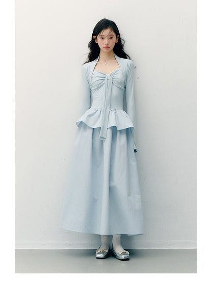 ANNATTO - Soft Sky Blue Bow-Tie Modal Strapless Dress Set
