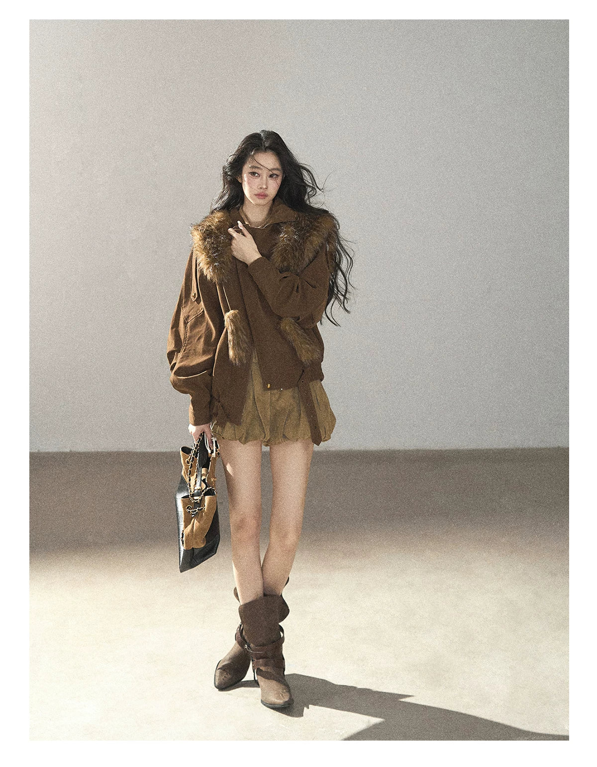 AOMALM - "The Veins of Leaves" Oatmeal French Faux Suede Top & Shorts Set