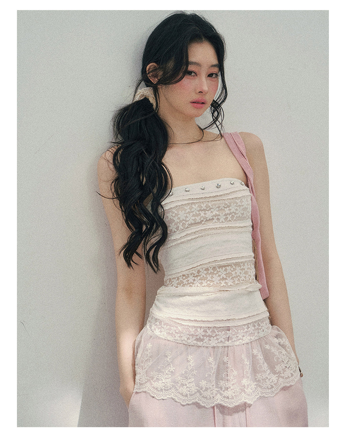 “Misty Muse” Sheer Lace Trim Tube Top Tee