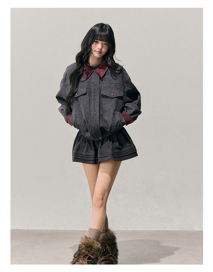 少也眼 "Wutong Leaves Falling" Hepburn Wool Tweed Jacket & Skirt Set