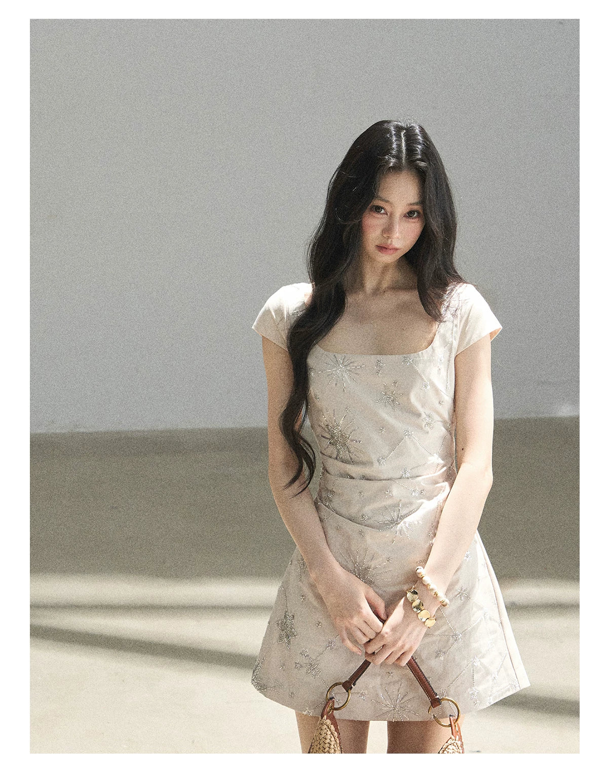 "Summer in Slow Motion" Mother-of-Pearl Star Beaded Fit & Flare Mini Dress