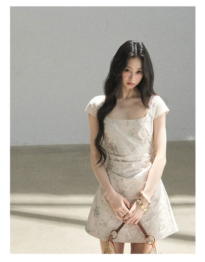 "Summer in Slow Motion" Mother-of-Pearl Star Beaded Fit & Flare Mini Dress