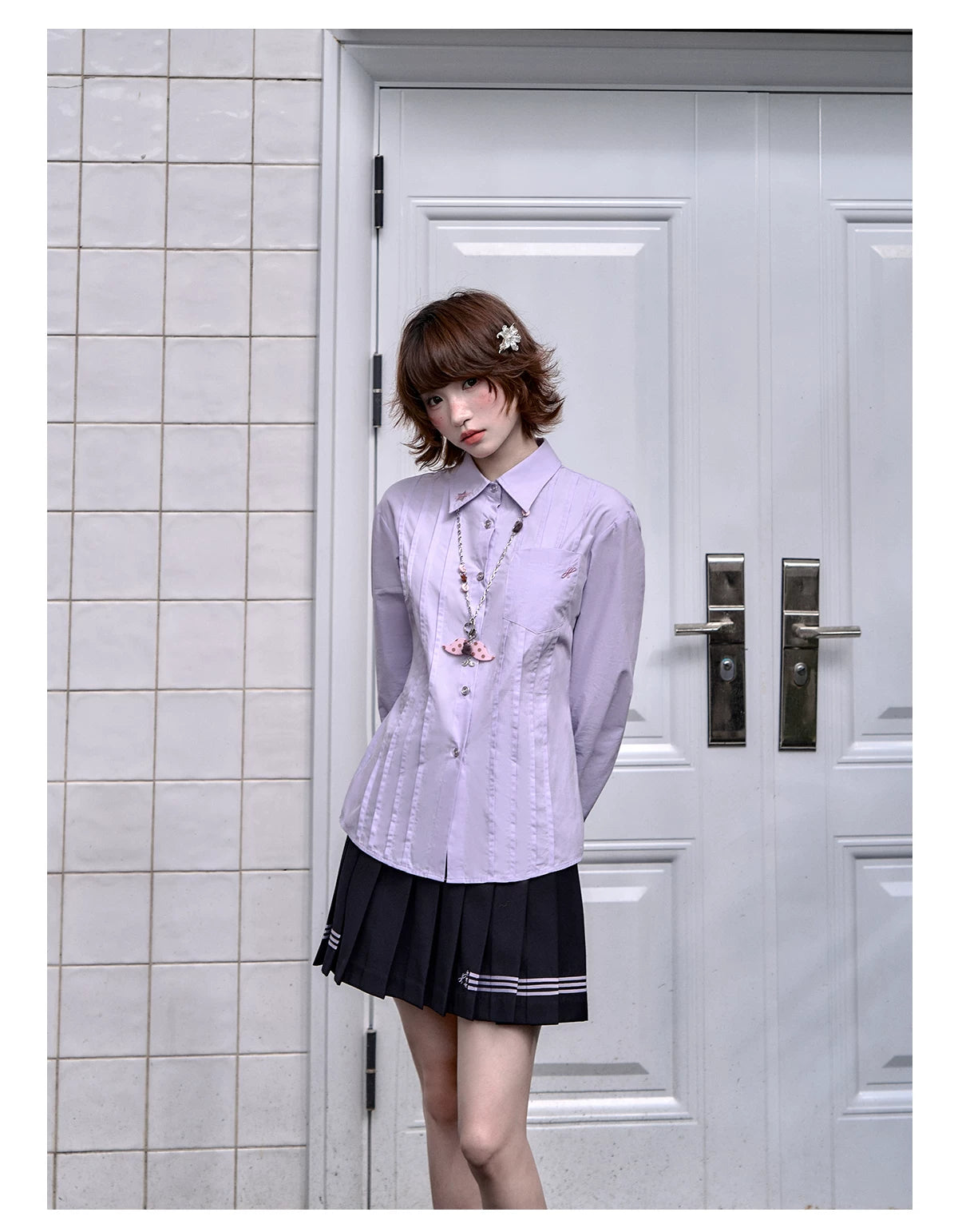 "Snow Lily Mist" Lavender Blouse & Skirt Set