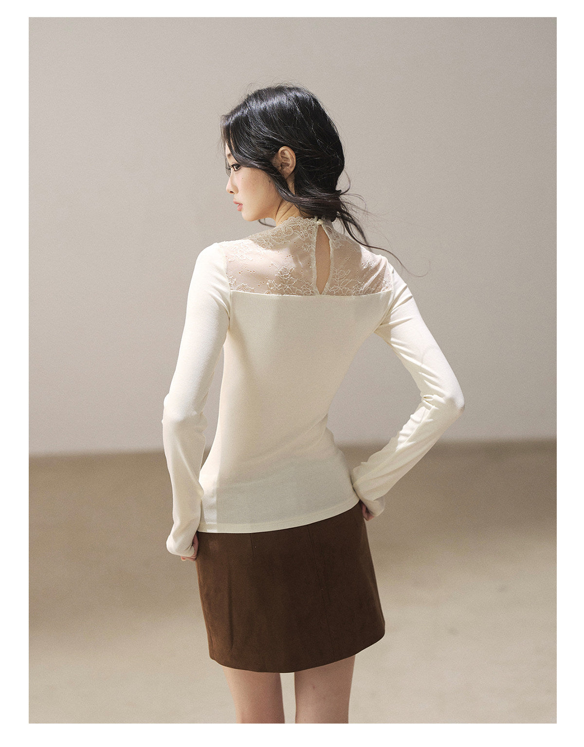 170726 "A Whisper Against the Skin" Cream Beige Lace Top