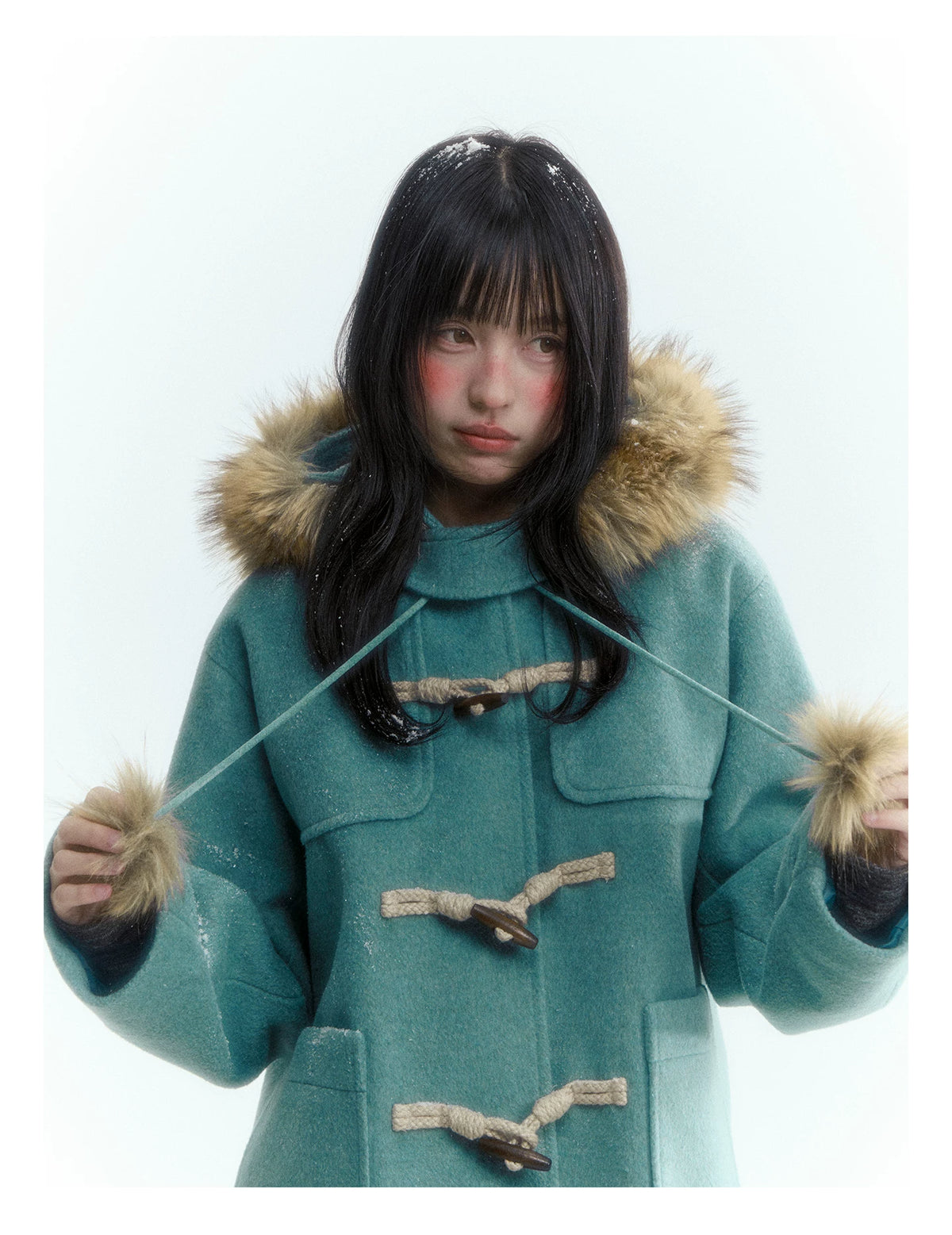 Horridale - Preppy Hooded Wool-Blend Duffle Coat with Pom-Pom Details – Blue Green