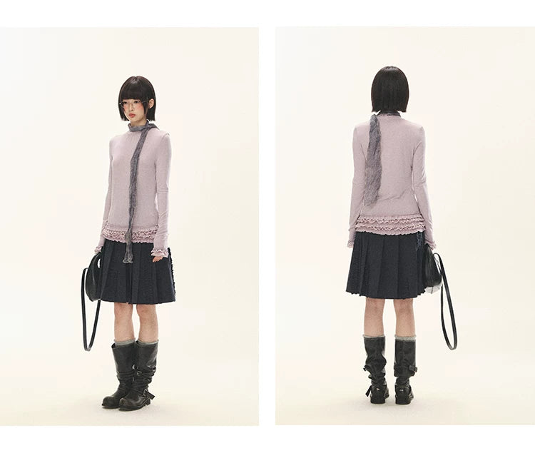 "Misty Ripples" Misty Lavender Lace Mock Neck Knit Top