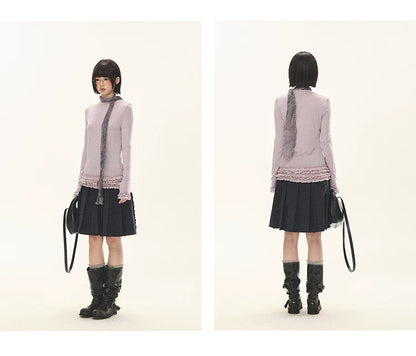 "Misty Ripples" Misty Lavender Lace Mock Neck Knit Top