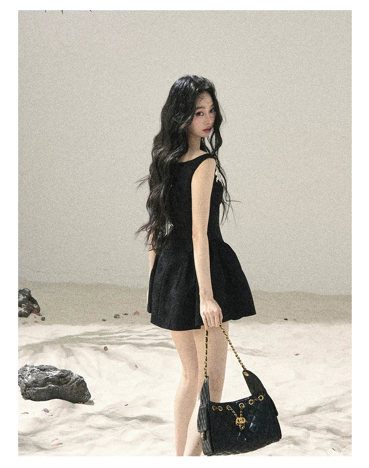 "Wisteria Climbing the Vines" Black Iris Floral Lace Puff Mini Dress 7645