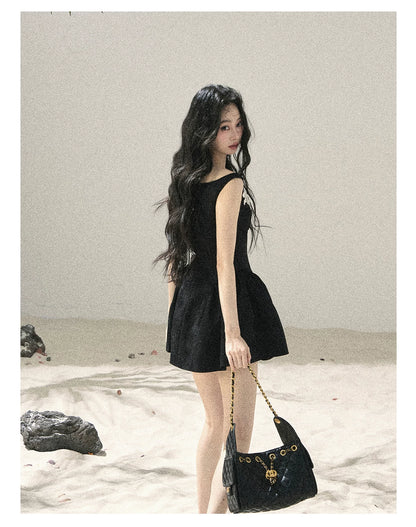 "Wisteria Climbing the Vines" Black Iris Floral Lace Puff Mini Dress 7645