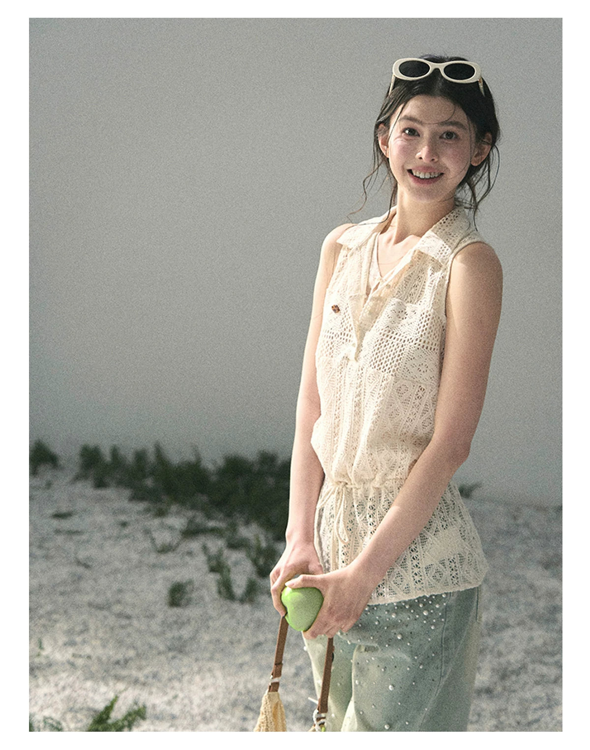 “Summer Breeze Kissing the Hem” Ivory Lace Layered Sleeveless Top
