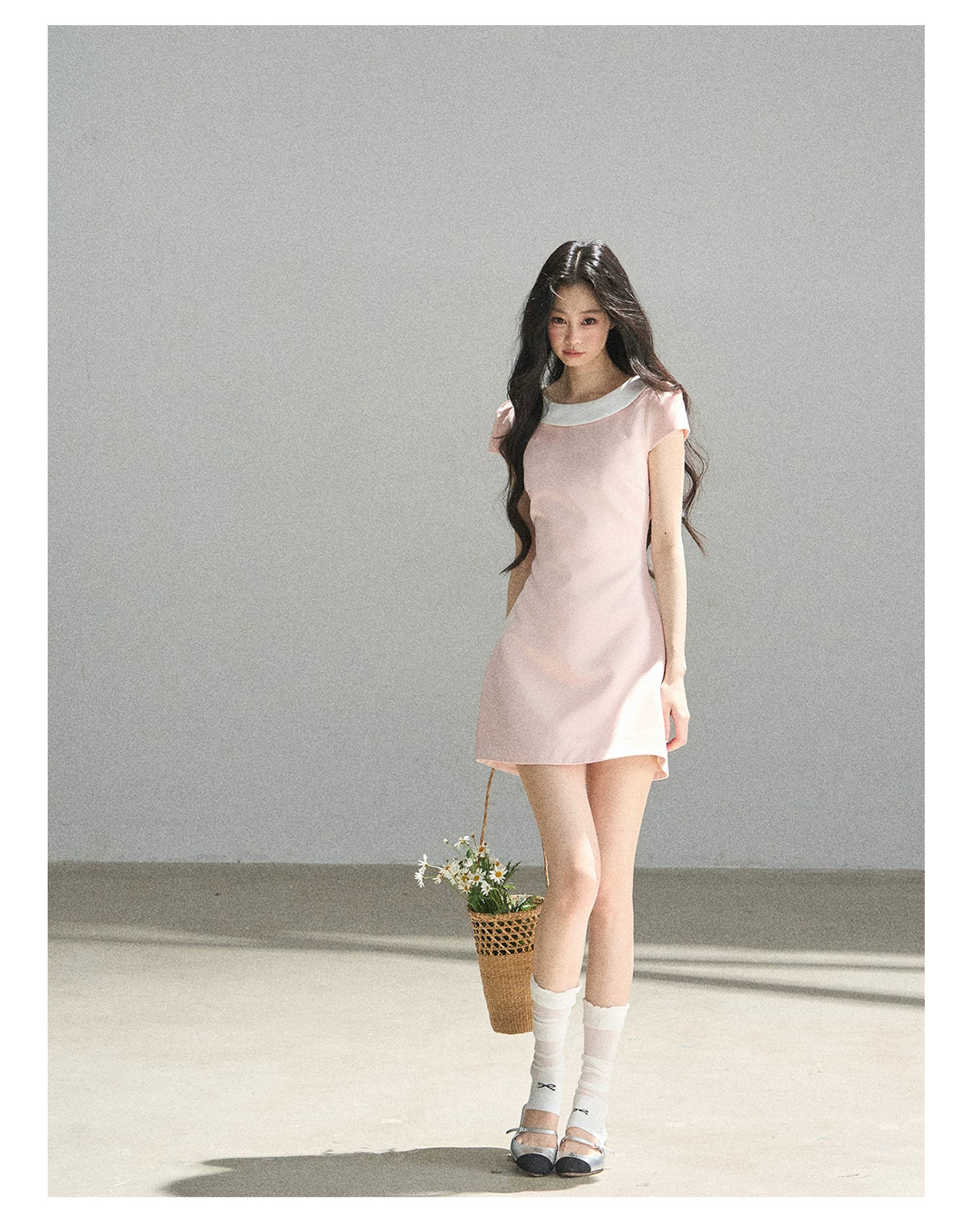 "First Bloom" Pink Mist Satin Puff Mini Dress