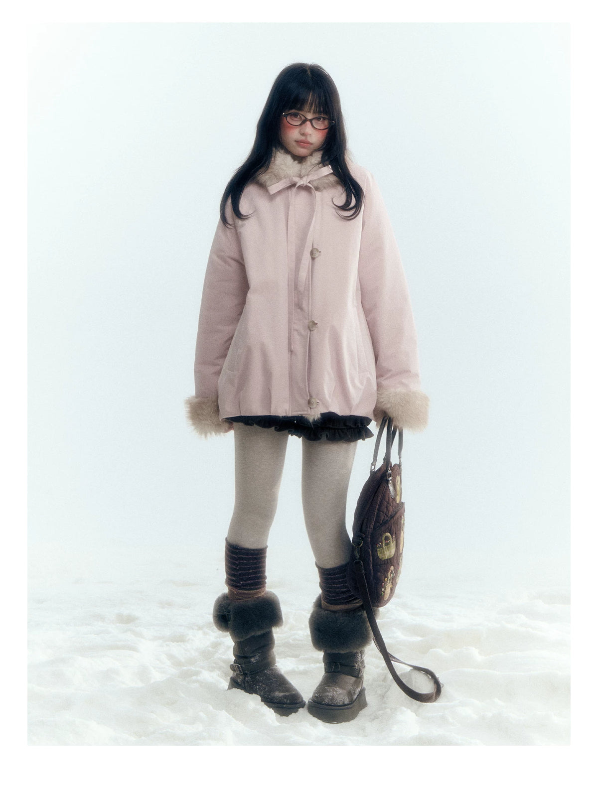 Horridale - Blue Bud-Shaped Faux Fur Collar Parka Down Jacket