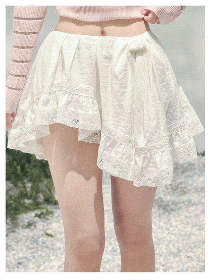 少也眼 “Ripples of Moonlight” White Irregular Chiffon Skirt 143