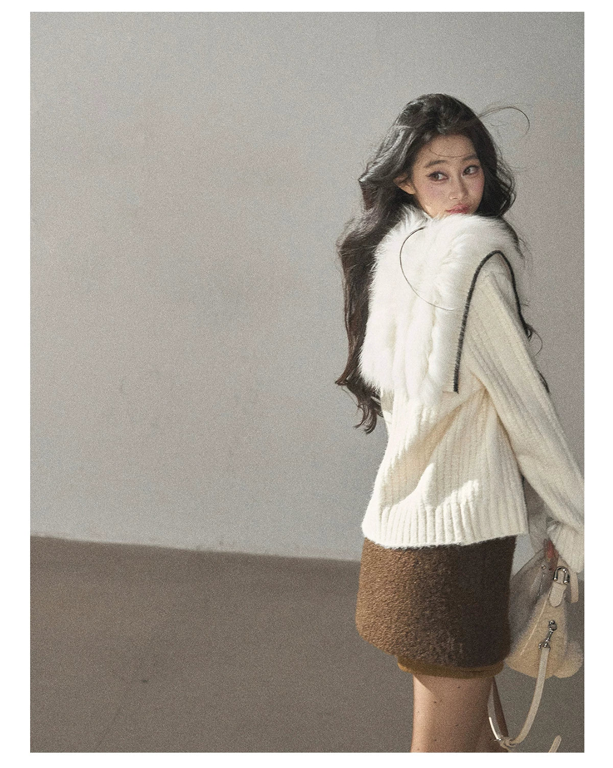 AOMALM - "Wrapped in the Evening Breeze" Milk Rice White Sailor-Collar Wool-Blend Knit Sweater