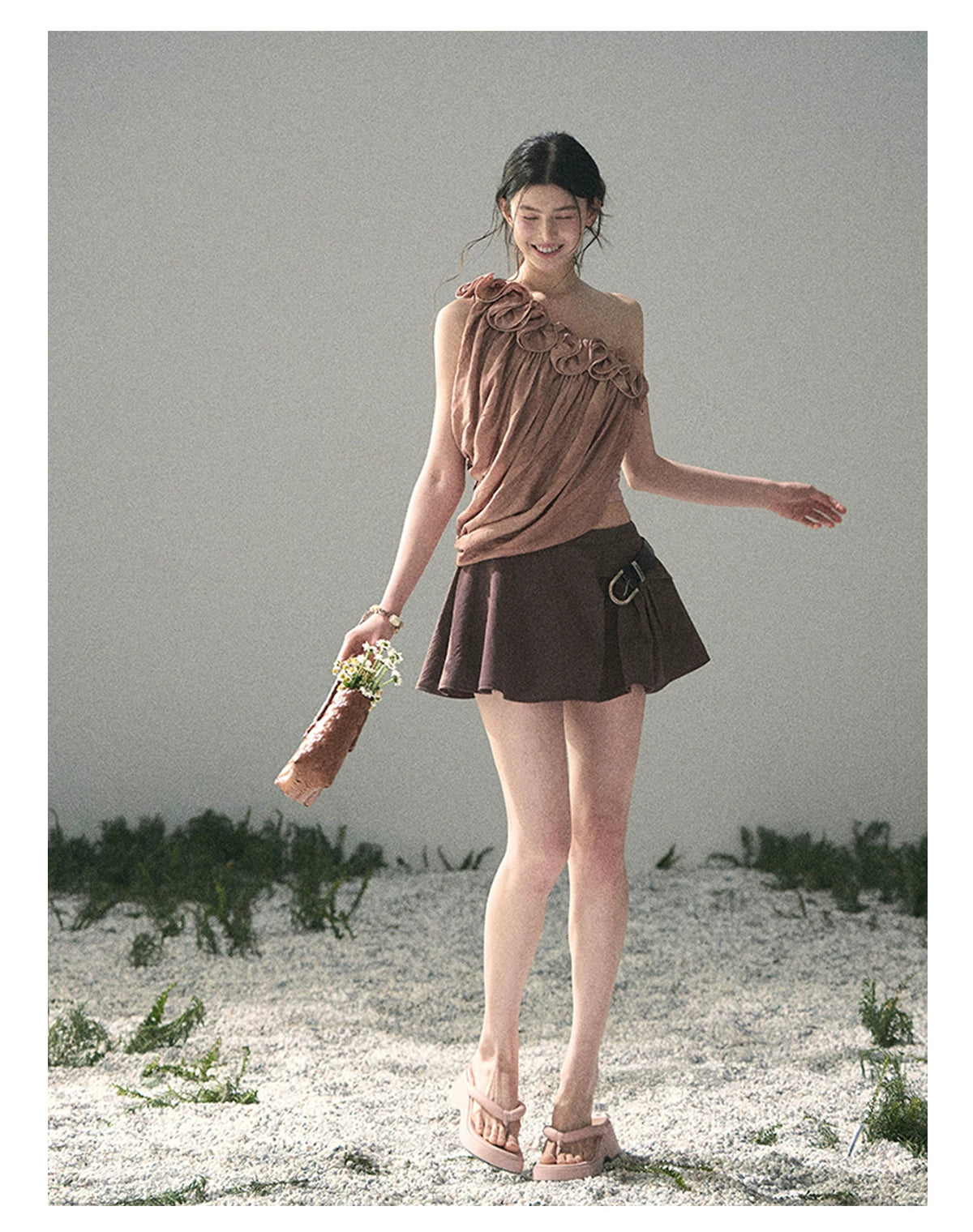 “Where Spring Petals Fall” Dusty Rose Ruffle Off-Shoulder Top