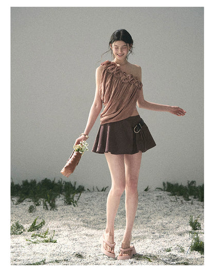 “Where Spring Petals Fall” Dusty Rose Ruffle Off-Shoulder Top