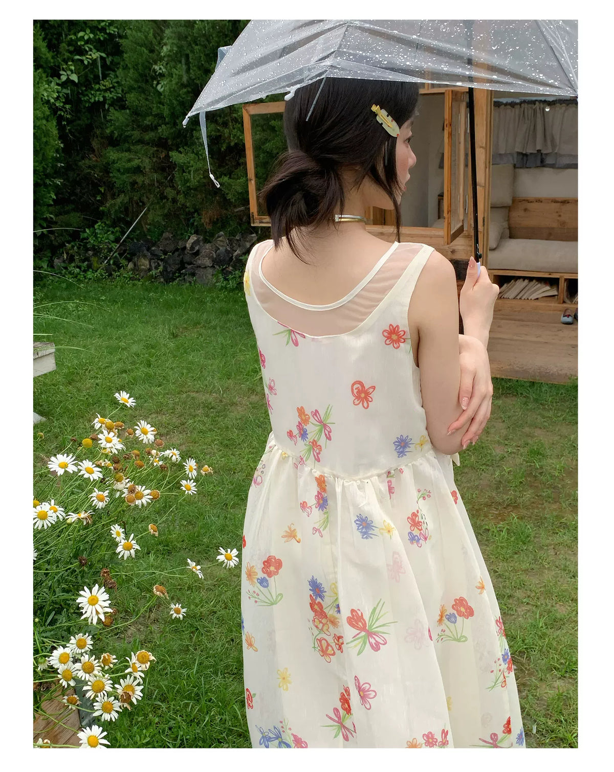 [RF] “Sunlit Wildflower Reverie” Ivory Floral Tulle Maxi Dress