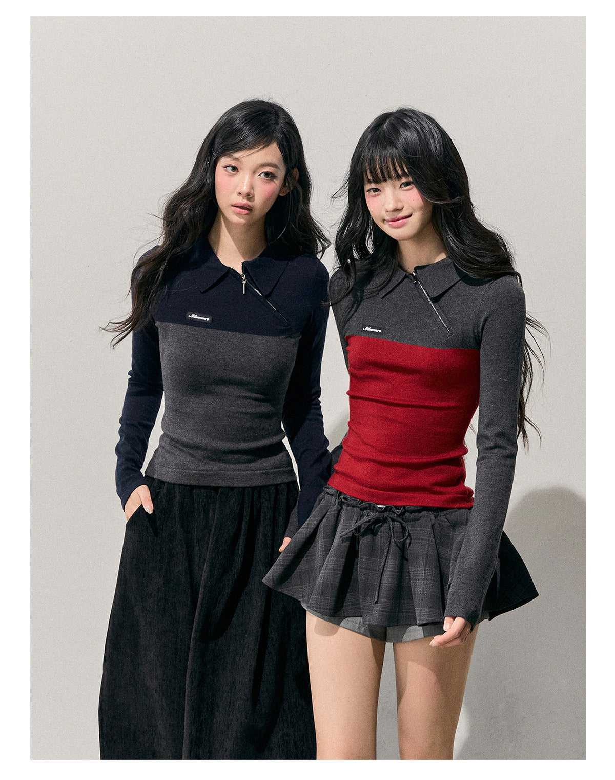 少也眼 “Undercurrents of Time” Slim-Fit Long-Sleeve Polo Knit Top