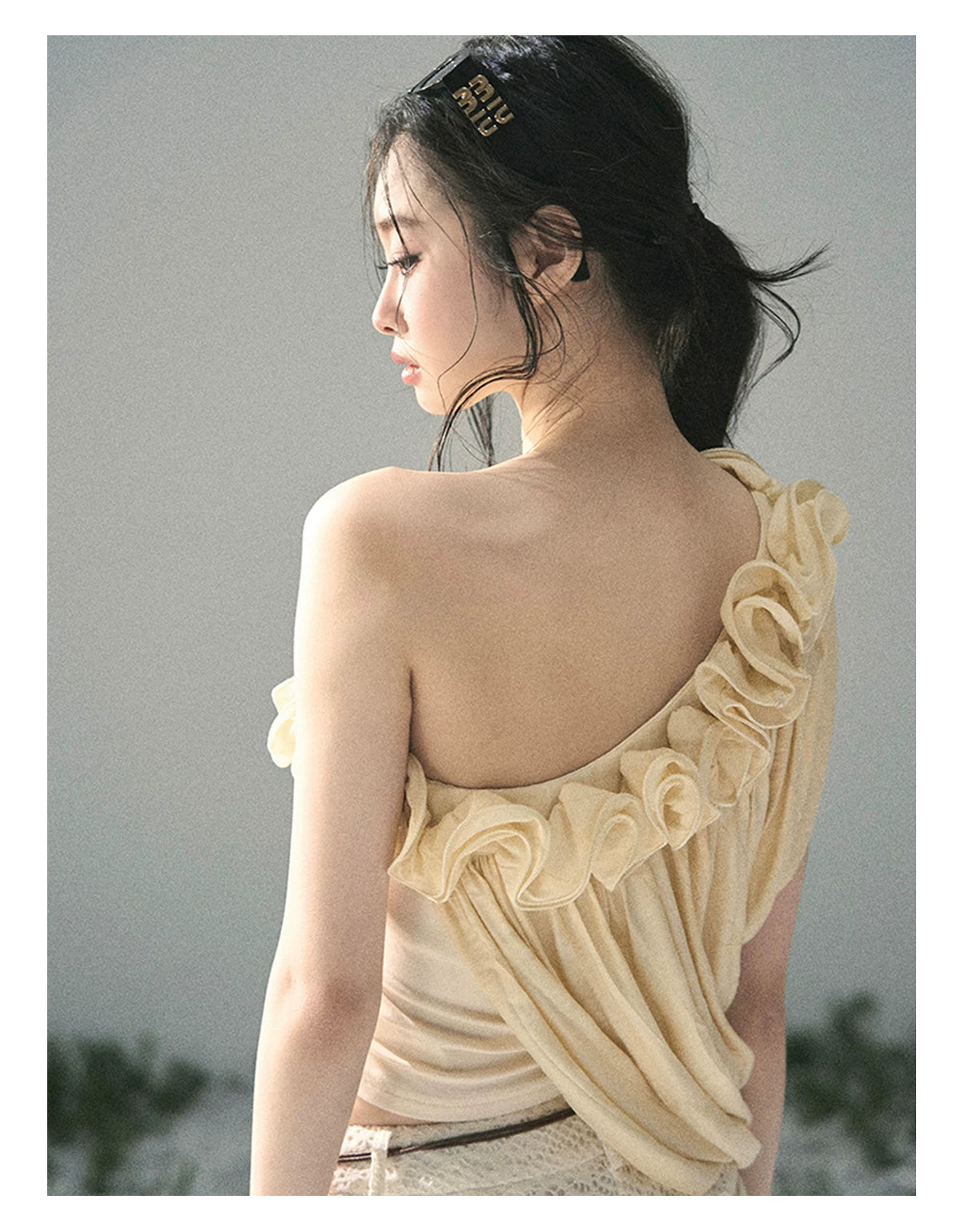“Where Spring Petals Fall” Milkshake Yellow Ruffle Off-Shoulder Top