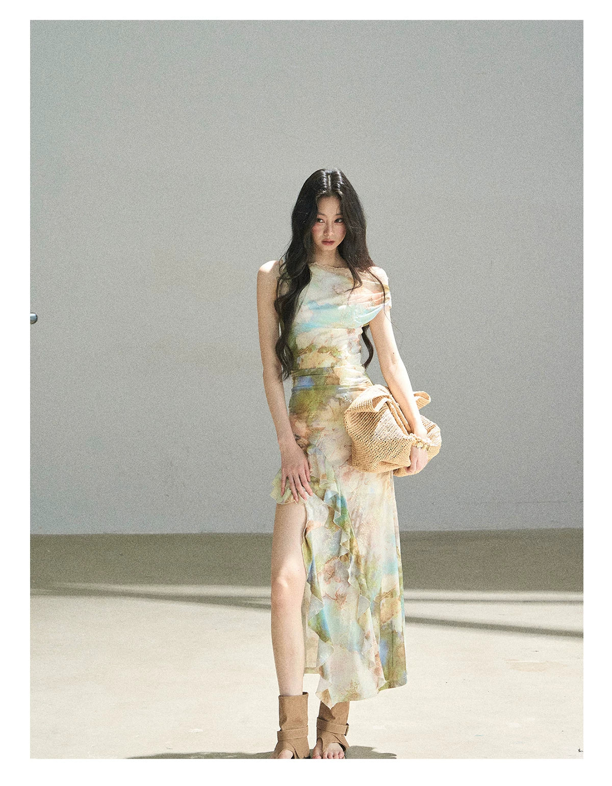 "Daisies & Poppies" Misty Meadow Off-Shoulder Lace Maxi Dress