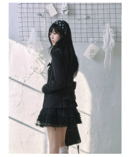 "Showa Girl" Tailored Layered Collection (Blazer / High-Waist Skirt / Victorian Shirt / Mesh Overlay Skirt)