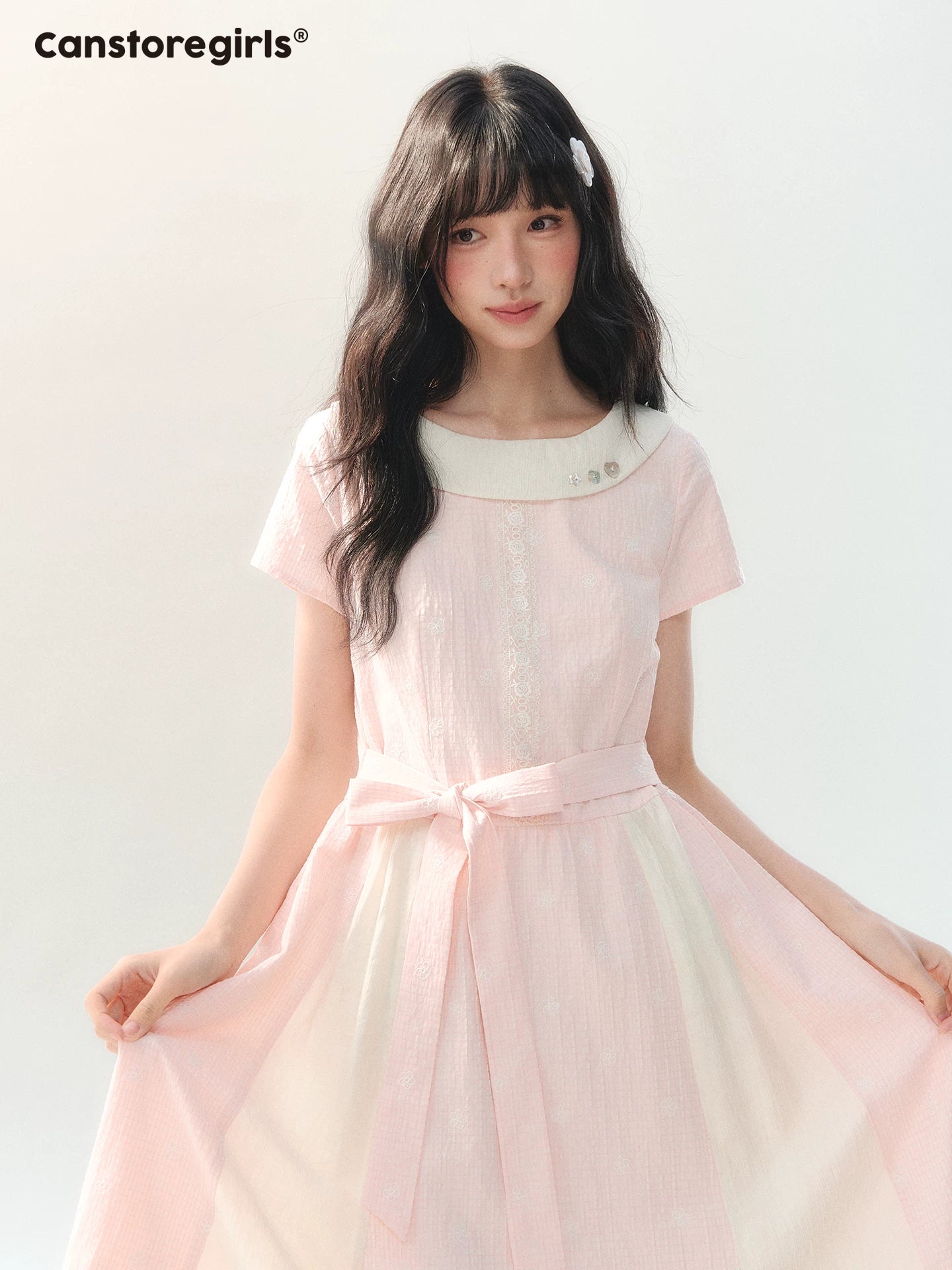 170726C "Sakura Mist Blossom" Pink Floral Doll Collar Dress