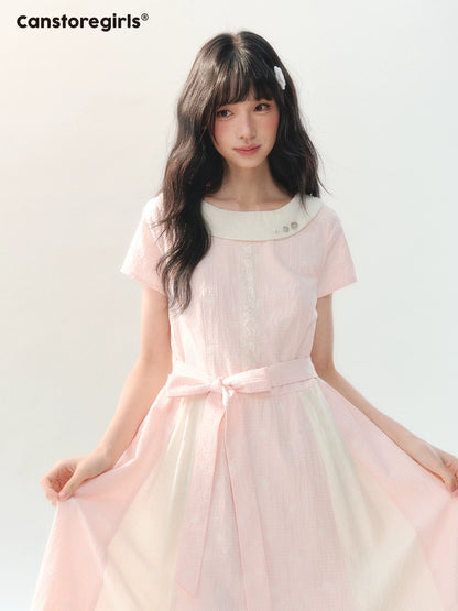 170726C "Sakura Mist Blossom" Pink Floral Doll Collar Dress