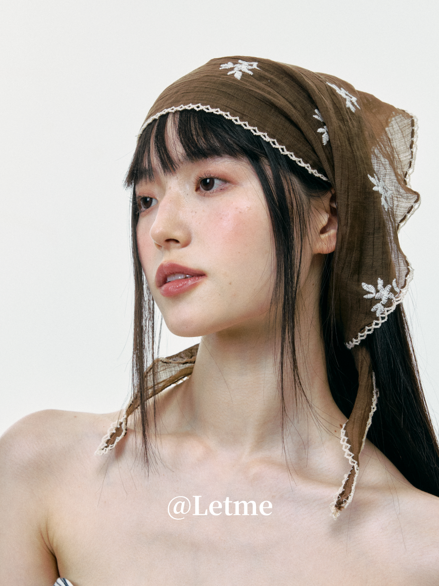Dusty Mocha Lace Triangle Scarf – Lightweight Multi-Way Headscarf & Shawl